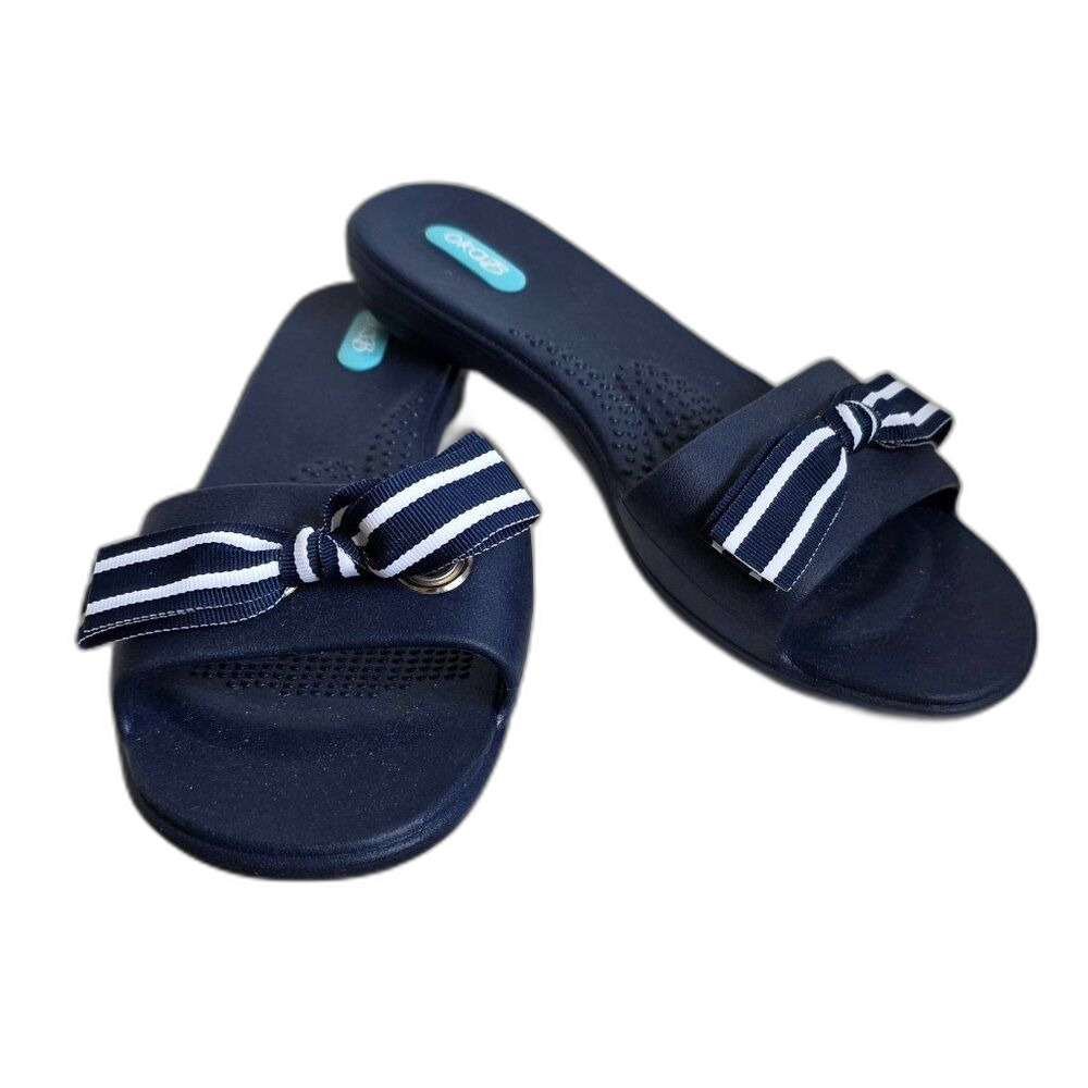 Oka-B Navy Blue Rubber Slide Sandals w/ Striped Bow Nautical Summer Size M (7-8)